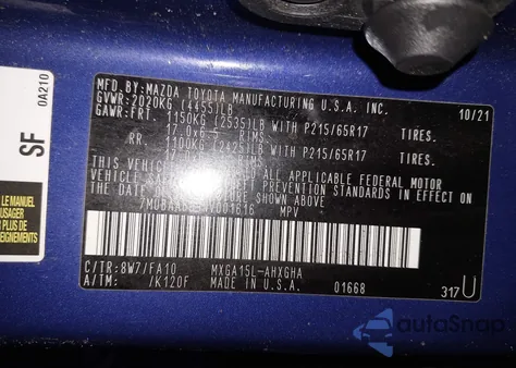 2022 Toyota Corolla Cross Le z USA, uszkodzony, nr VIN 7MUBAABG9NV001616